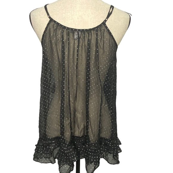 VICTORIA'S SECRET Sexy & Sheer Black With Silver Dot Ruffle Nightie Babydoll M - Picture 2 of 8